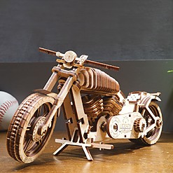 Kit para construir uma mota mecânica a partir de madeira