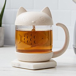 Caneca de chá em forma de gato