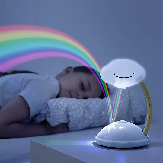 Um projetor de arco-íris com luz LED que funciona como luz de presença.
