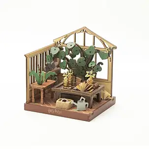 Mini-maquete da aula de herbologia do Harry Potter