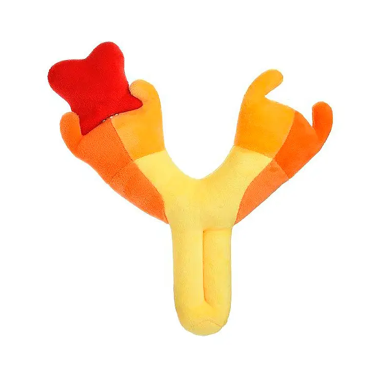 Um peluche fofinho em amarelo, laranja e vermelho