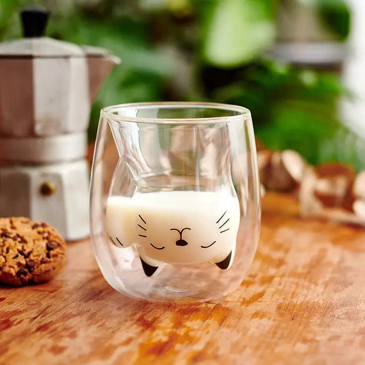 Chávena de café Glasito de parede dupla com gato da sorte