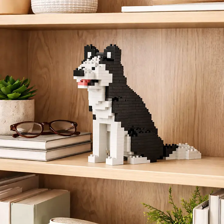 Blocos de construção para criar um cãozinho Husky mini